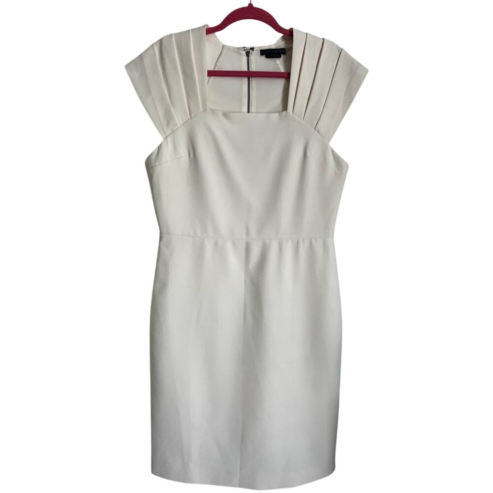 Alice and Olivia Kiro Pleated Shoulder Dress size 12 Ecru Off White
